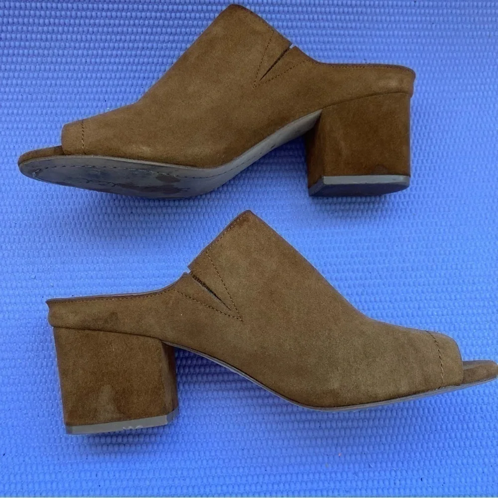 Splendid Women's 8.5 Danica Mule Sandal Open Toe Neutral Tan Suede Block Heel